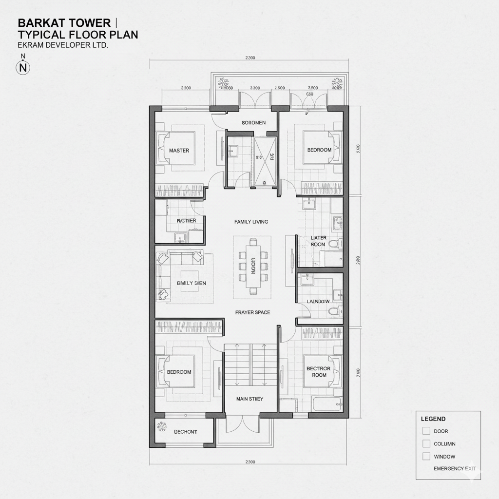 3-bedroom apartment floor plan Dhaka, Bangladesh