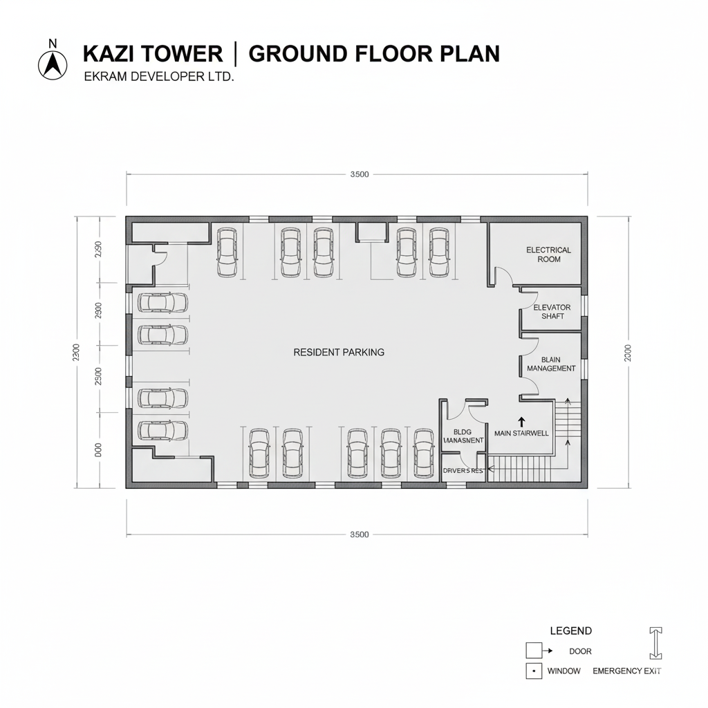 Ground floor plan with parking for Kazi Tower
