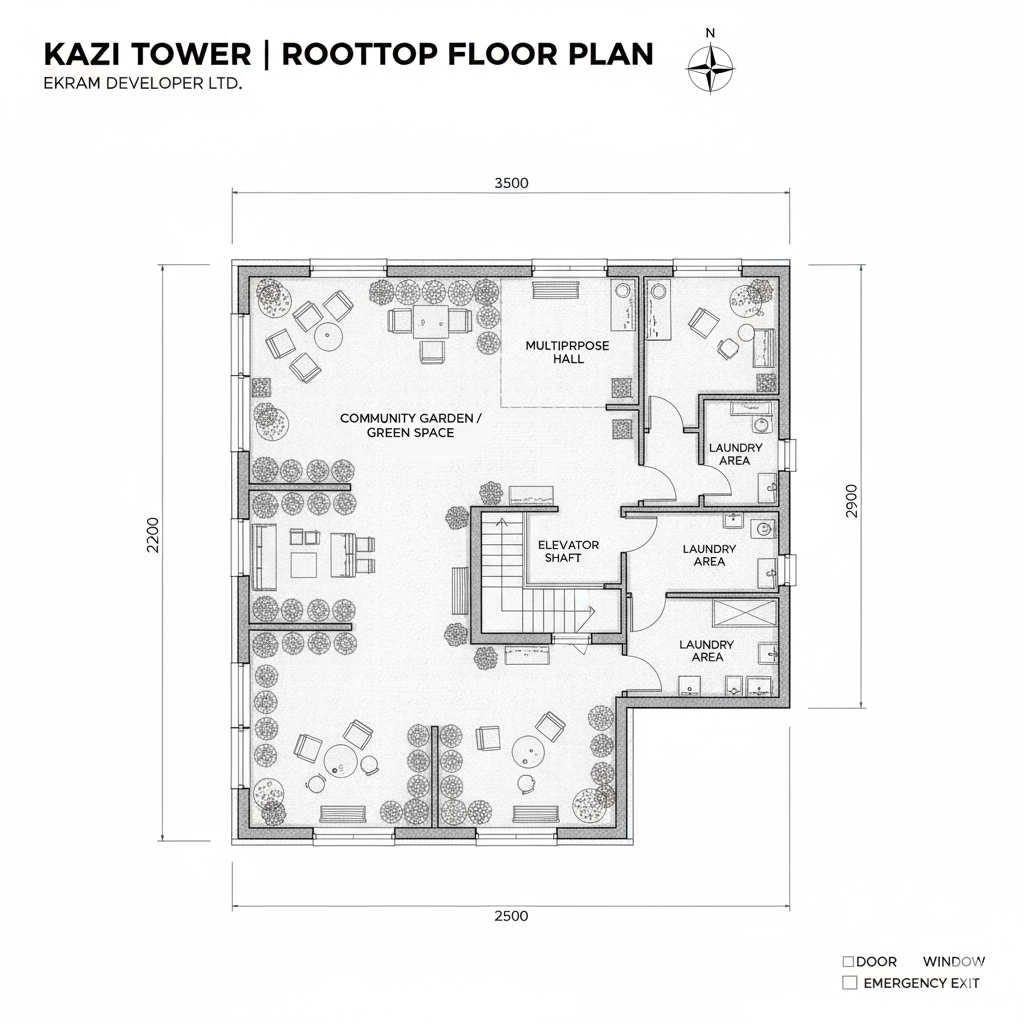 Rooftop community space plan for Kazi Tower